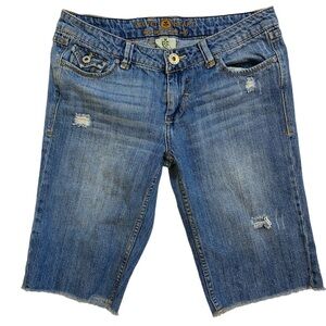 Velvet Heart Denim Bermuda Shorts‎ 28 Blue Jean Distressed Stone Washed Raw Hem